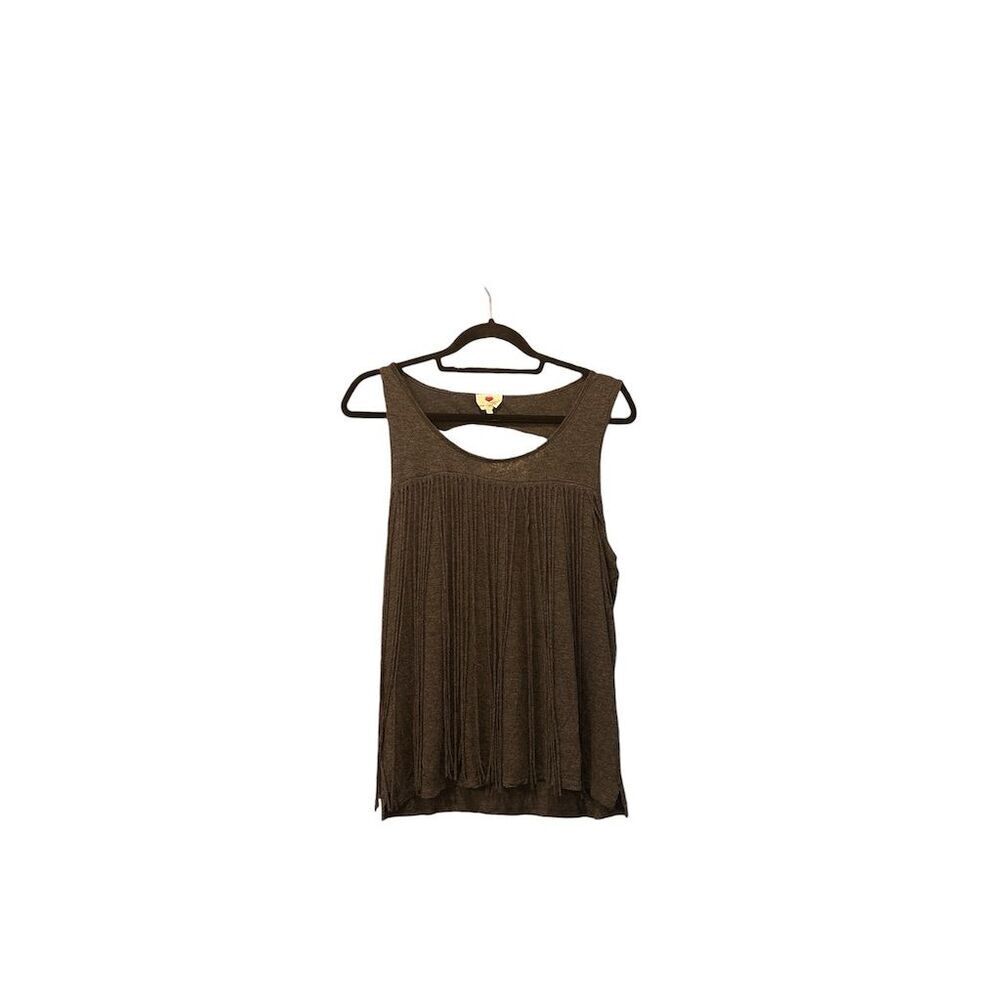 One Clothing Women's Sleeveless Pleated Gray Tank Top With Fringe Size M
